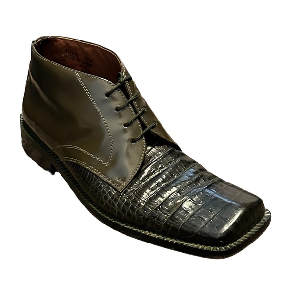 FRATELLI Men's Green Croc Embossed Leather Square Toe Lace Up Dress Shoe-Sz 9.5 - Picture 2 of 14